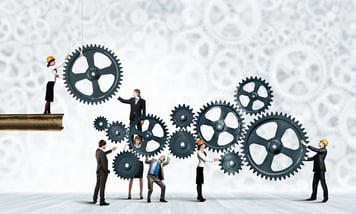 Conceptual image of businessteam working cohesively. Interaction and unity-1